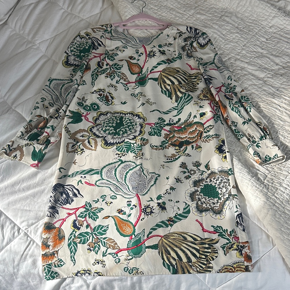 Tory Burch Happy Times Floral Print Long Sleeve Dress Sz 8